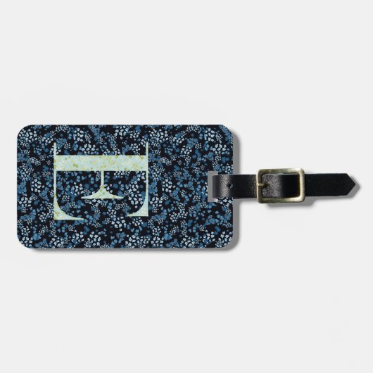 Classy Floral Monogrammed Letter E blauw Bagagelabel (Voorkant horizontaal)