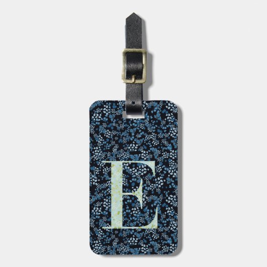 Classy Floral Monogrammed Letter E blauw Bagagelabel (Voorkant verticaal)