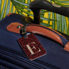 Classy Floral Monogrammed Letter E donkerrood Bagagelabel