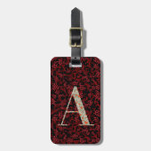 Classy Floral Monogrammed Letter Een donkerrood Bagagelabel (Voorkant verticaal)