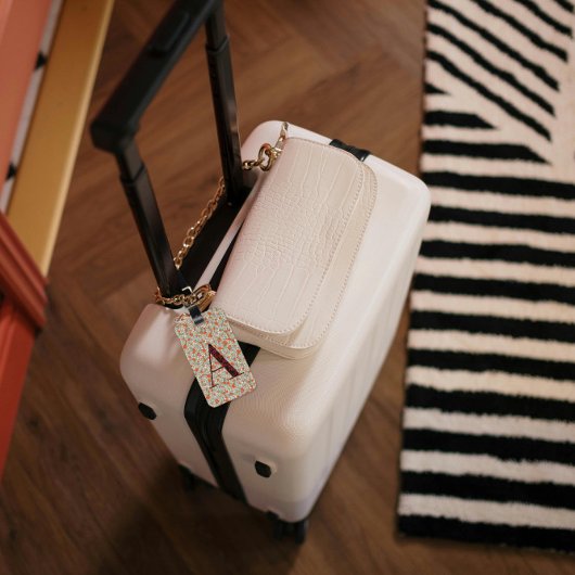 Classy Floral Monogrammed Letter Een groen rood Bagagelabel