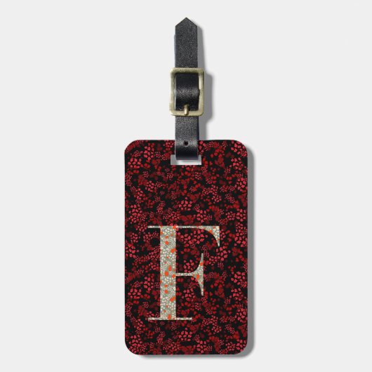 Classy Floral Monogrammed Letter F donkerrood Bagagelabel (Voorkant verticaal)