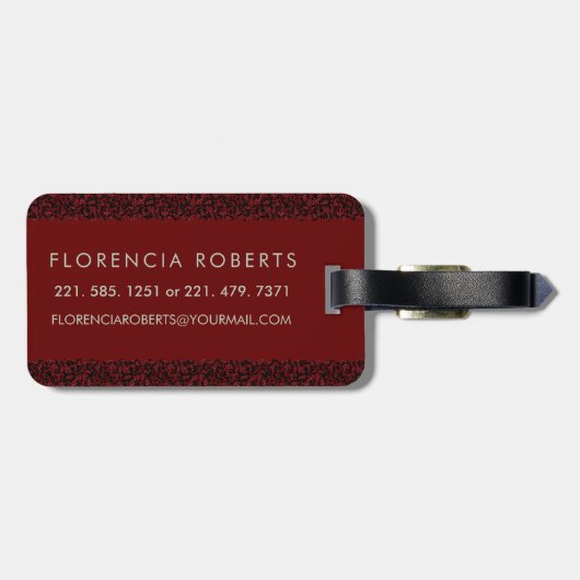 Classy Floral Monogrammed Letter F donkerrood Bagagelabel (Achterkant horizontaal)