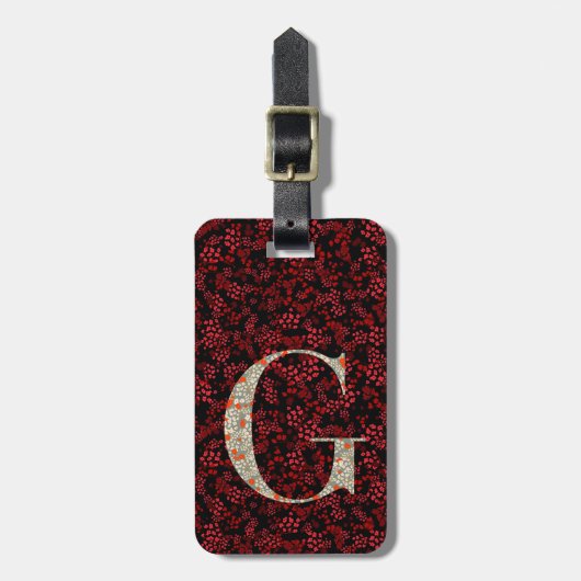 Classy Floral Monogrammed Letter G donkerrood Bagagelabel (Voorkant verticaal)