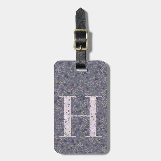 Classy Floral Monogrammed Letter H donker paarse Bagagelabel (Voorkant verticaal)