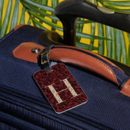 Classy Floral Monogrammed Letter H donkerrood Bagagelabel
