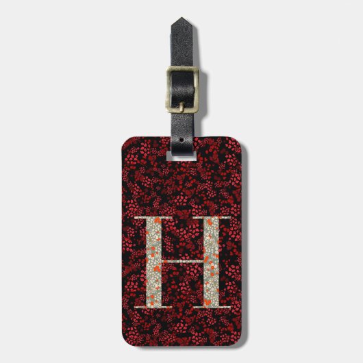 Classy Floral Monogrammed Letter H donkerrood Bagagelabel (Voorkant verticaal)