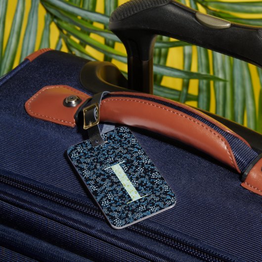 Classy Floral Monogrammed Letter I blauw Bagagelabel (Voorkant Insitu 1)