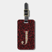 Classy Floral Monogrammed Letter J donkerrood Bagagelabel (Voorkant verticaal)