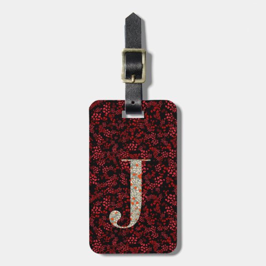 Classy Floral Monogrammed Letter J donkerrood Bagagelabel (Voorkant verticaal)