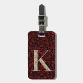 Classy Floral Monogrammed Letter K donkerrood Bagagelabel (Voorkant verticaal)