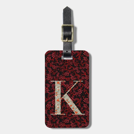 Classy Floral Monogrammed Letter K donkerrood Bagagelabel (Voorkant verticaal)