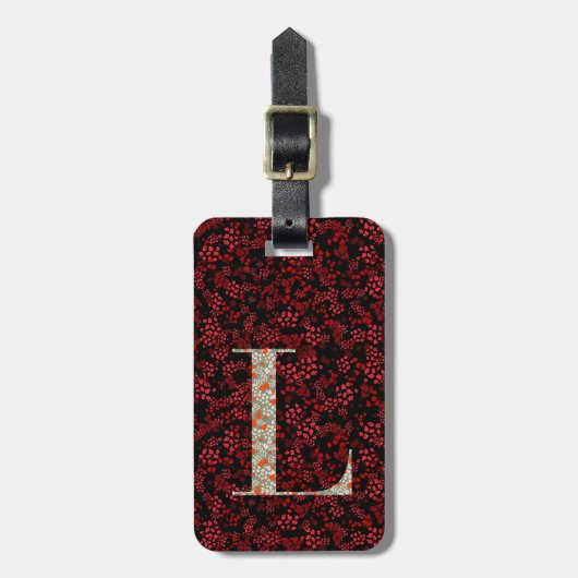 Classy Floral Monogrammed Letter L donkerrood Bagagelabel (Voorkant verticaal)