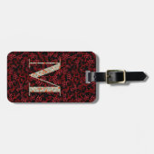 Classy Floral Monogrammed Letter M donkerrood Bagagelabel (Voorkant horizontaal)