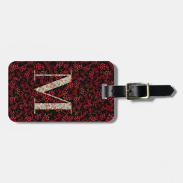 Classy Floral Monogrammed Letter M donkerrood Bagagelabel