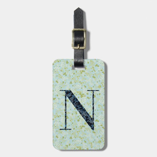 Classy Floral Monogrammed Letter N acqua Bagagelabel (Voorkant verticaal)