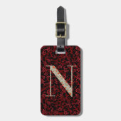 Classy Floral Monogrammed Letter N donkerrood Bagagelabel (Voorkant verticaal)