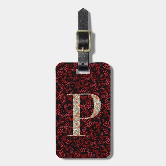Classy Floral Monogrammed Letter P donkerrood Bagagelabel (Voorkant verticaal)