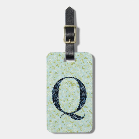 Classy Floral Monogrammed Letter Q acqua Bagagelabel (Voorkant verticaal)