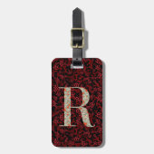 Classy Floral Monogrammed Letter R donkerrood Bagagelabel (Voorkant verticaal)