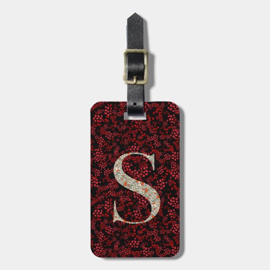 Classy Floral Monogrammed Letter S donkerrood Bagagelabel (Voorkant verticaal)