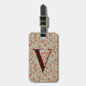 Classy Floral Monogrammed Letter V groen rood Bagagelabel (Voorkant verticaal)
