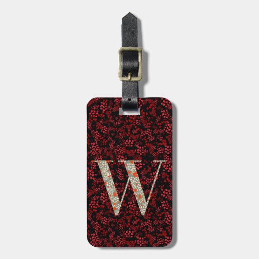Classy Floral Monogrammed Letter W donkerrood Bagagelabel (Voorkant verticaal)