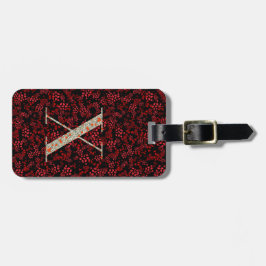 Classy Floral Monogrammed Letter X donkerrood Bagagelabel