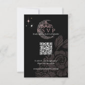 Classy Floral Moon Stars Tiara Quinceañera QR Code RSVP Kaartje (Voorkant)