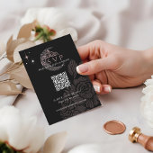 Classy Floral Moon Stars Tiara Quinceañera QR Code RSVP Kaartje