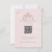 Classy Floral Moon Stars Tiara Quinceañera QR-code RSVP Kaartje (Voorkant)