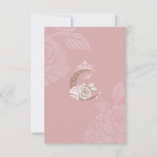 Classy Floral Moon Stars Tiara Quinceañera QR-code RSVP Kaartje (Achterkant)