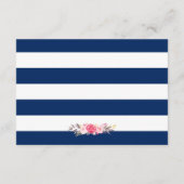 Classy Floral Navy Blue Stripes Wedding Reception Informatiekaartje (Achterkant)