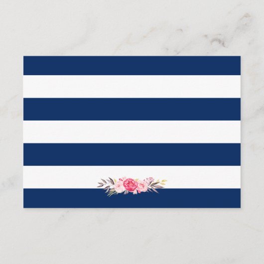 Classy Floral Navy Blue Stripes Wedding Reception Informatiekaartje (Achterkant)