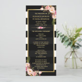 Classy Floral Stripes Gold Lijst Wedding Program Programmakaart (Staand voorkant)