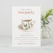 Classy Floral Tea Cup Baby shower Tea Party Kaart (Staand voorkant)