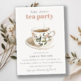 Classy Floral Tea Cup Baby shower Tea Party Kaart