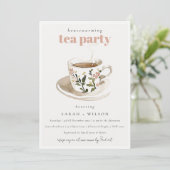 Classy Floral Tea Cup Housewarming Tea Party Kaart (Staand voorkant)