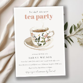 Classy Floral Tea Cup Vrijgezellenfeest Tea Party Kaart