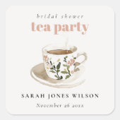Classy Floral Tea Cup Vrijgezellenfeest Tea Party Vierkante Sticker (Voorkant)