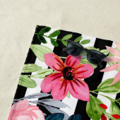 Classy Floral Waterverf Black White Striped Strandlaken (In situ)