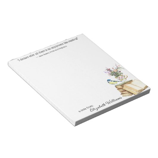 Classy Floral Waterverf Book Lover Quote Tea Cup Notitieblok (Schuin)