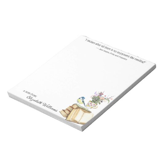 Classy Floral Waterverf Book Lover Quote Tea Cup Notitieblok (Linkerzijde)