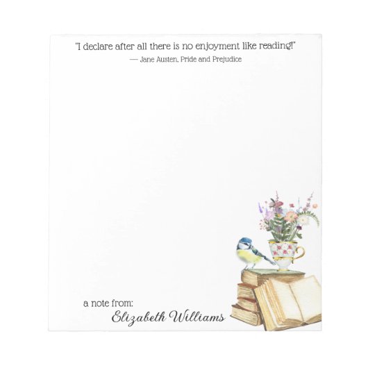 Classy Floral Waterverf Book Lover Quote Tea Cup Notitieblok (Voorkant)