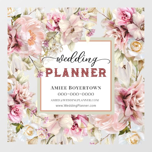 Classy Floral Wedding Planner Business Raamsticker (Vel)