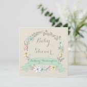 Classy Floral Wreath en Banner Baby shower Kaart (Staand voorkant)