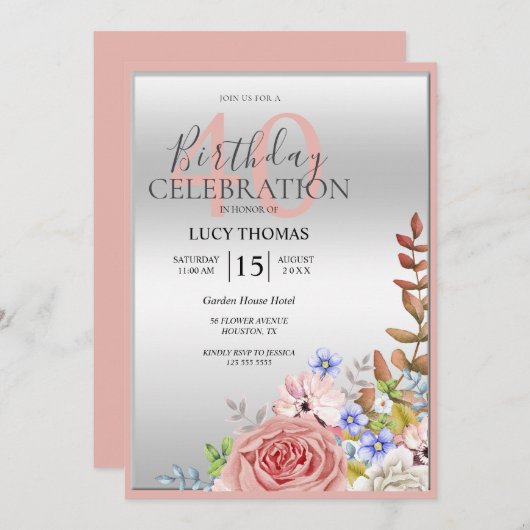 Classy Flower Corner Decoratie Verjaardag Kaart (Voorkant / Achterkant)