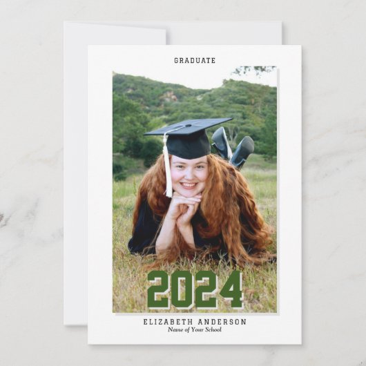 Classy Forest Green Afstuderen 2024 Afstuderen Fot Bedankkaart (Voorkant)
