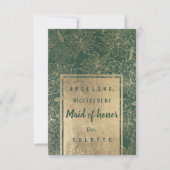 Classy forest green gold floral Maid of Honor Kaart (Voorkant)