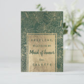 Classy forest green gold floral Maid of Honor Kaart (Staand voorkant)